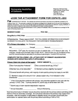 eCOB TAR Attachment Form for Copays Over $50
