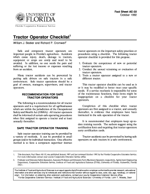 Tractor Operator Checklist