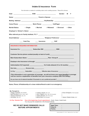 Intake and Insurance Form