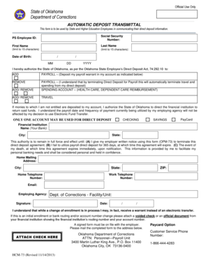 Oklahoma State Employee Direct Deposit Form