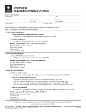 Small Group Insurance Claim Checklist