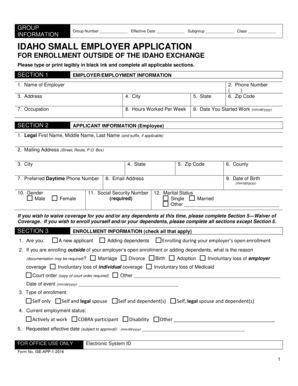 Idaho Small Employer Health Insurance Application