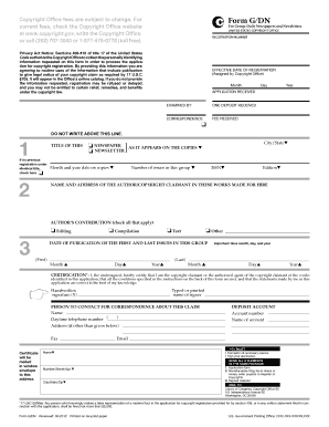 US Copyright Registration Form for Newspapers and Newsletters
