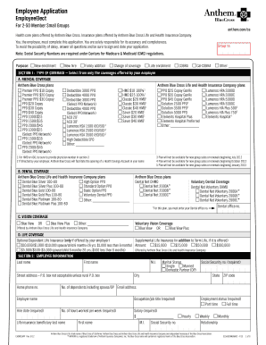 Employee Application for Anthem Blue Cross Health Plans