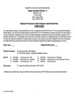Oregon Small Employer Health Benefit Plan Filing