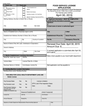 Michigan Food Service License Application