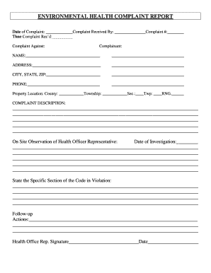 Environmental Health Complaint Report