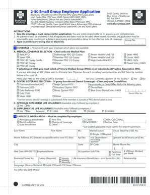 Blue Cross of California Small Group Employee Application