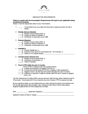 Immunization Requirements Form
