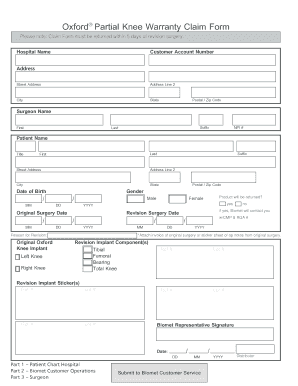 Oxford Partial Knee Claim Form