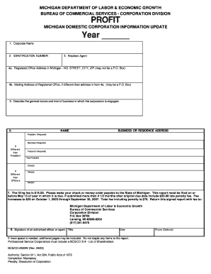 Michigan Domestic Corporation Information Update