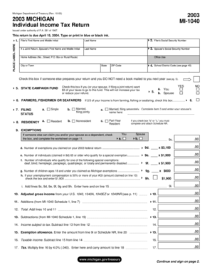 Michigan MI-1040 Individual Income Tax Return