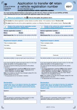 UK Vehicle Registration Number Transfer or Retention Form