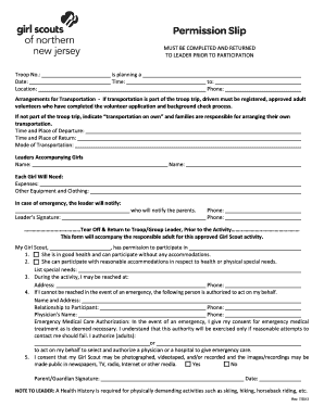 Girl Scout Activity Permission Slip