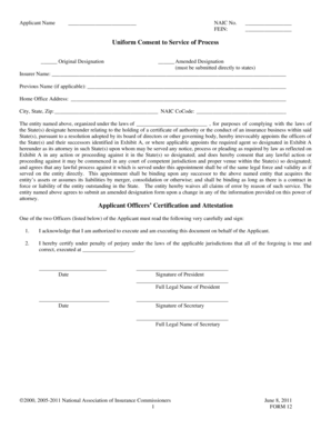 Uniform Consent to Service of Process