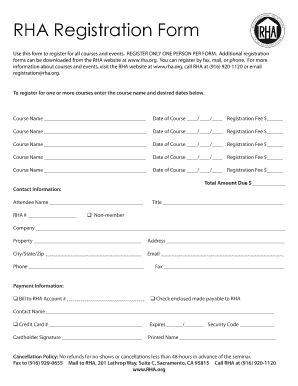 RHA Course Registration Form