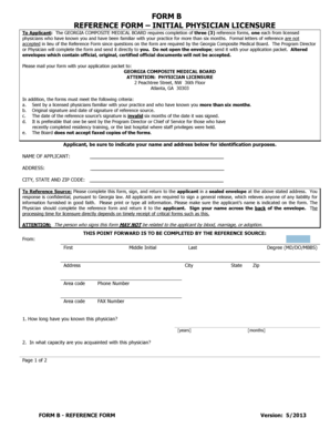 Georgia Physician Licensure Reference Form