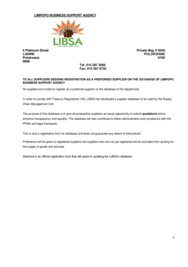 Limpopo Business Support Agency Supplier Registration Form