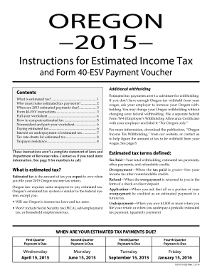 Oregon Estimated Income Tax Form 40-ESV