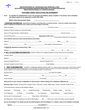 Medline Customer Credit Application and Agreement