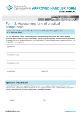 Agrichemical Handler Competence Assessment Form