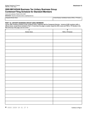 Michigan Business Tax Unitary Business Group Combined Filing Schedule