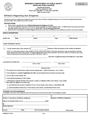 Minnesota Affidavit Regarding Due Diligence