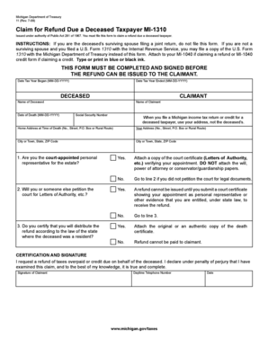 Michigan Deceased Taxpayer Refund Claim