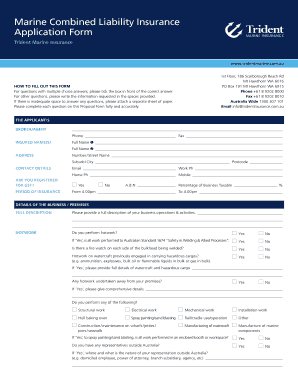 Marine Combined Liability Insurance Application Form