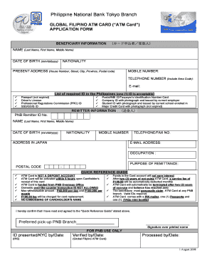 Global Filipino ATM Card Application Form