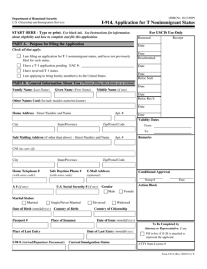 USCIS Form I-914 Application for T Nonimmigrant Status