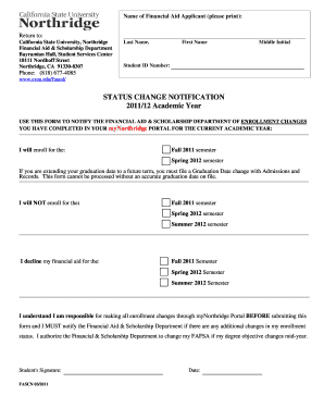 California State University Financial Aid Status Change Form