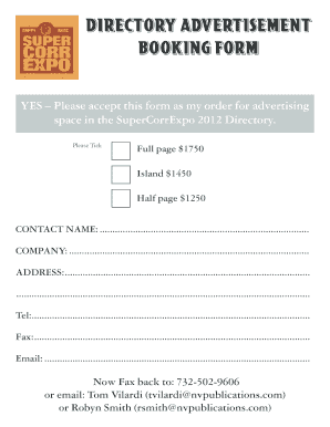 DIRECTORY ADVERTISEMENT BOOKING FORM - SuperCorrExpo