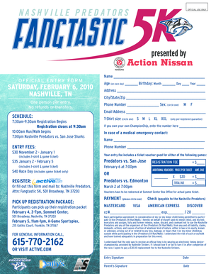 Predators 5K Run/Walk Entry Form