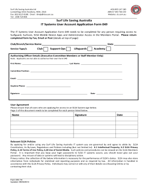 Surf Life Saving Australia IT Systems User Account Application Form 049
