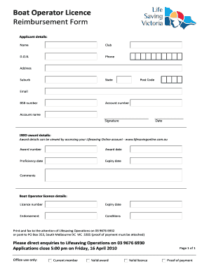 Boat Operator Licence Reimbursement Form