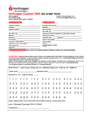 Invitrogen Custom DNA Fax Order Form
