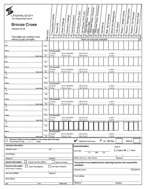 Bronze Cross Lifeguarding Form