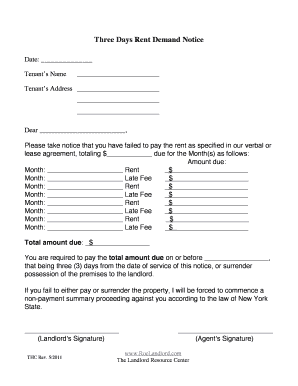 Three Days Rent Demand No