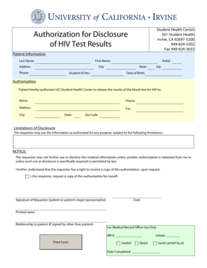 Authorization for Disclosure of HIV Test Results