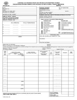 American Federation of Musicians Report Form