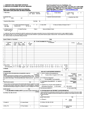 Dentist's Pre-Treatment Estimate Form