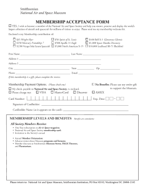 National Air and Space Museum Membership Acceptance Form