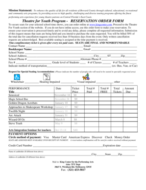 Theatre for Youth Reservation Order Form