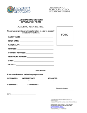 LLP/Erasmus Student Application Form