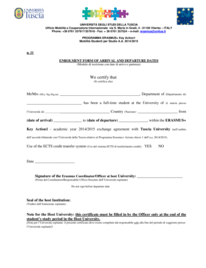 N. 11 ENROLMENT FORM OF ARRIVAL AND DEPARTURE... - tuscia llpmanager