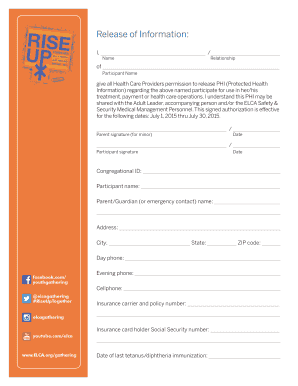 2015 ELCA Youth Gathering Medical and Emergency Form