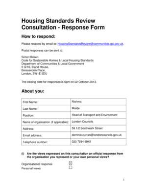 Housing Standards Review Consultation Response Form