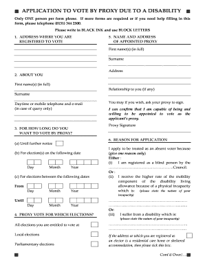 UK Proxy Vote Application Due to Disability