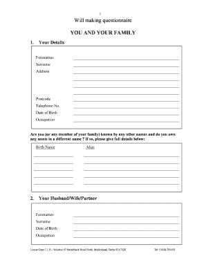 UK Will Questionnaire